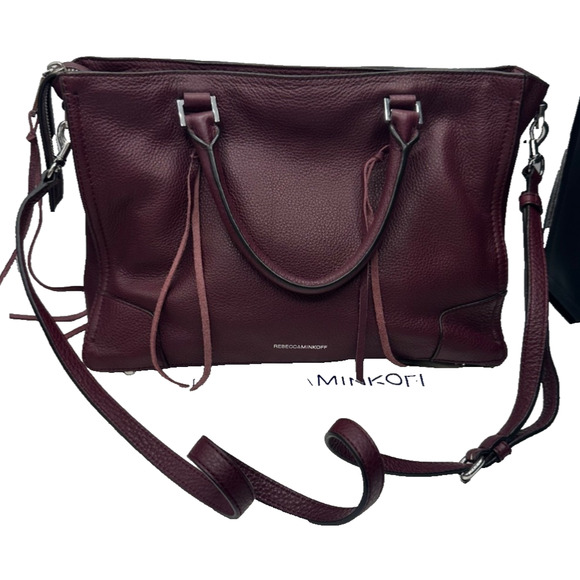 Rebecca Minkoff Leather Fringe Regan Satchel/Tote/Crossbody In Port red maroon - Picture 1 of 9